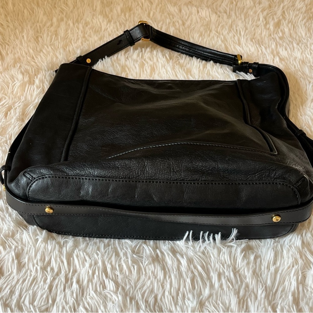 MARC JACOBS Large Black Leather Shoulder Handbag Hobo Purse Tote Gold Hardware - Picture 4 of 11